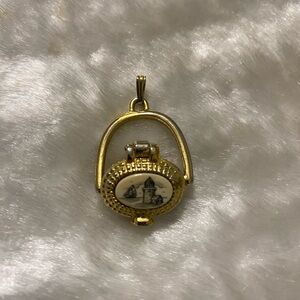 🍀VTG Pewter Gold Tone P.A.I. Nantucket Basket Clipper Ship Pendant